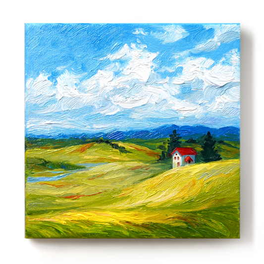 Original Cottage House Landscape Oil Painting