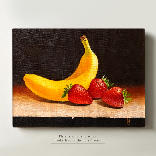 Original Banana and Strawberries Oil Painting