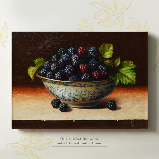 Original Blackberries in a Cup Oil Painting