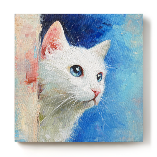 Original White Cat Oil Painting
