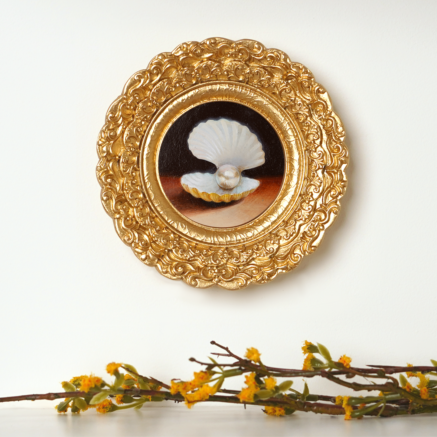 Original Seashell Pearl Miniature Oil Painting