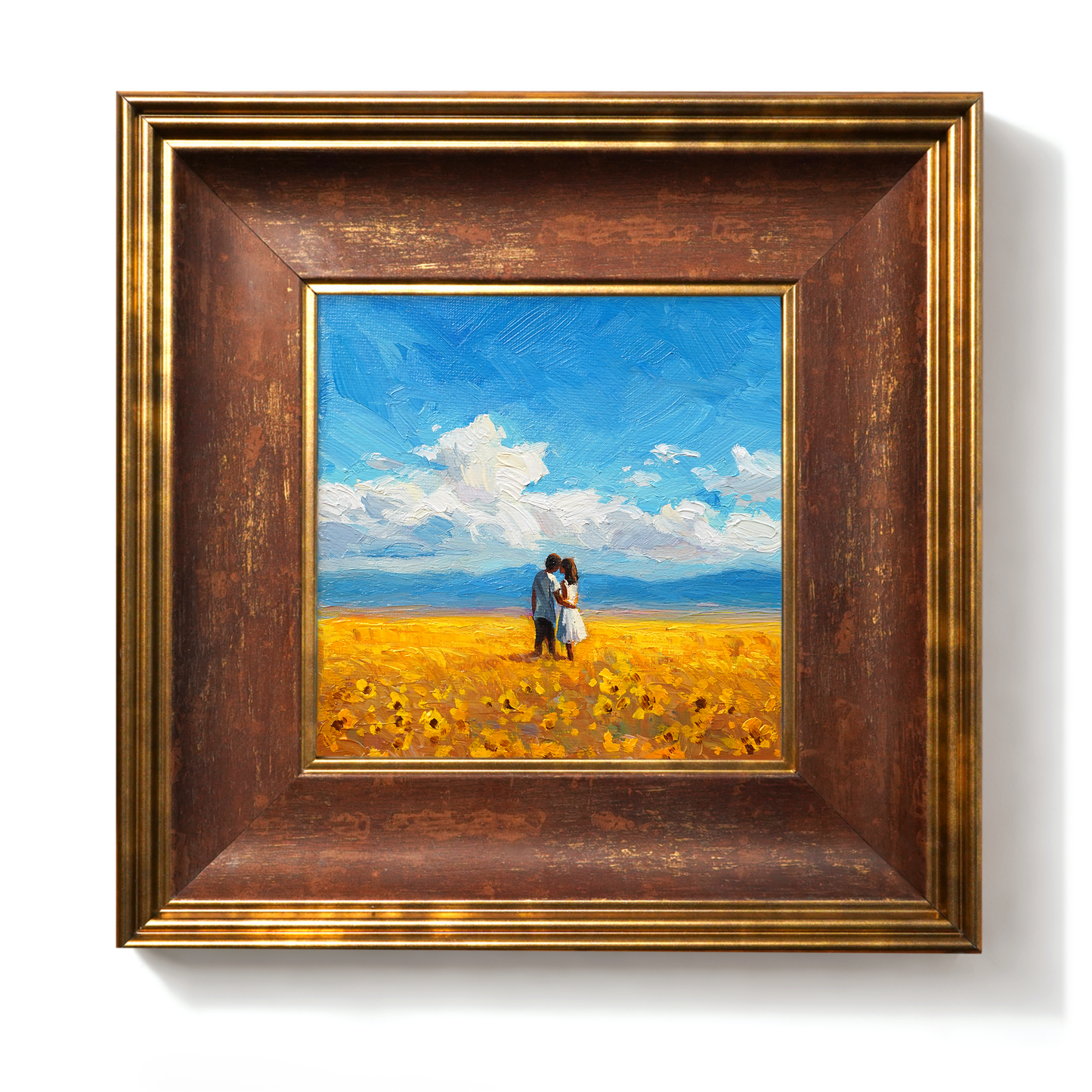 Original Couple in Sunflower Field Oil Painting