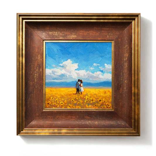 Original Couple in Sunflower Field Oil Painting