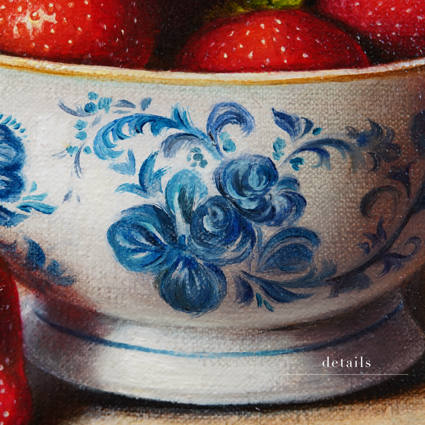 Original Strawberries in a Cup Oil Painting