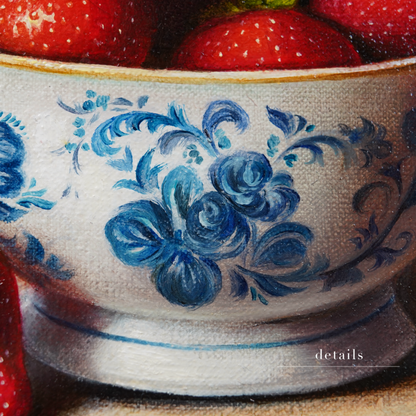 Original Strawberries in a Cup Oil Painting