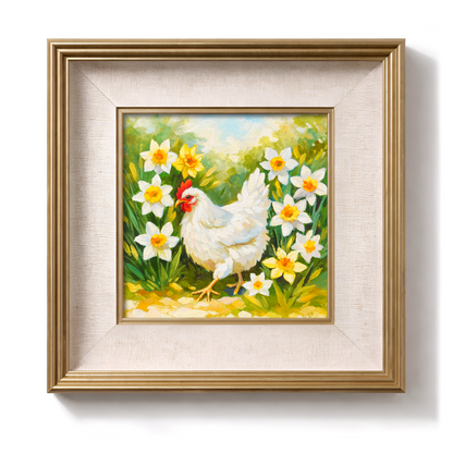 Original White Chicken Oil Painting