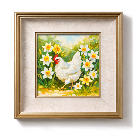 Original White Chicken Oil Painting