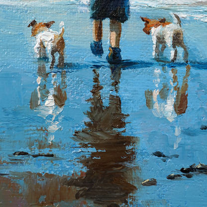 Original Coastal Boy with Dogs Oil Painting