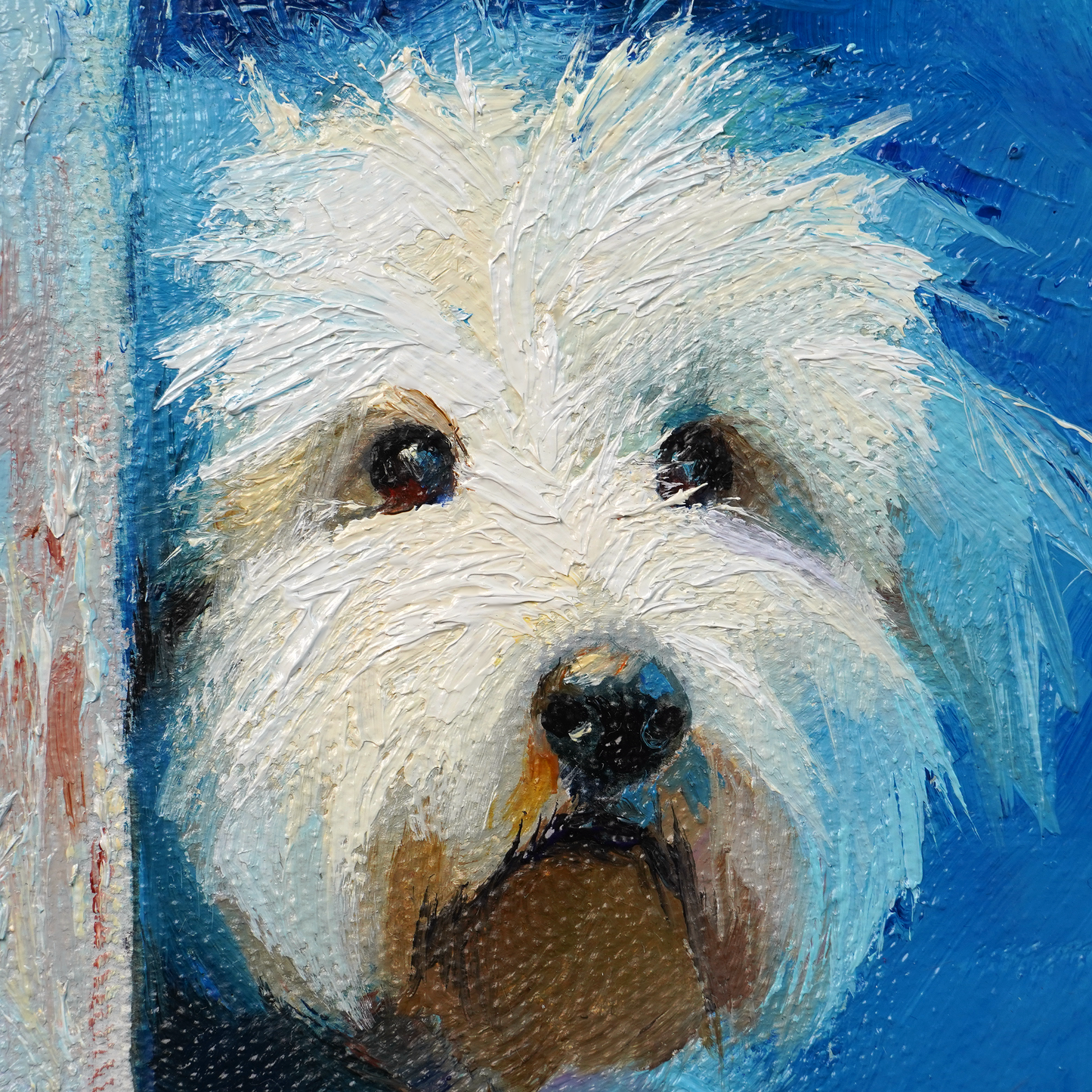 Original White Dog Oil Painting