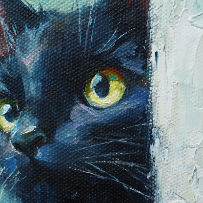 Original Black Cat Oil Painting