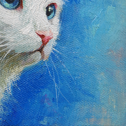 Original White Cat Oil Painting