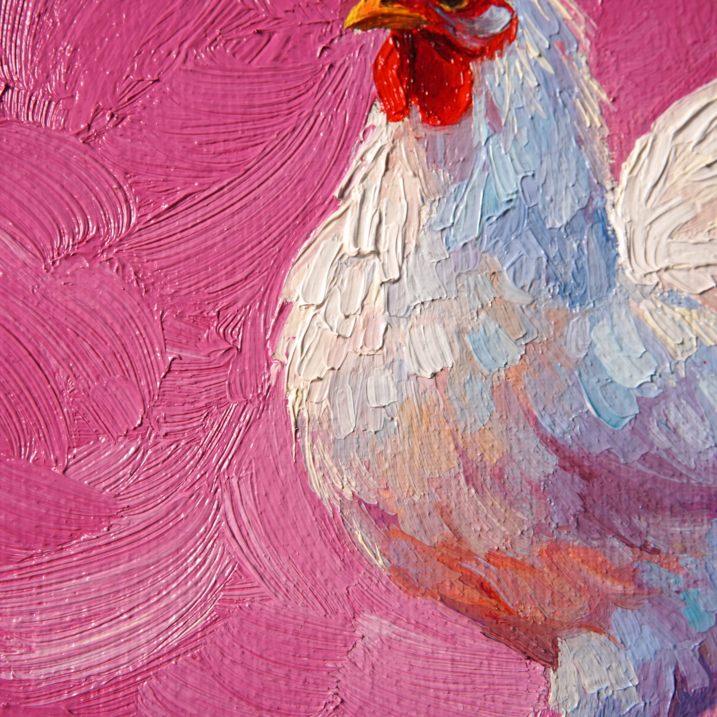 Original White Rooster Oil Painting