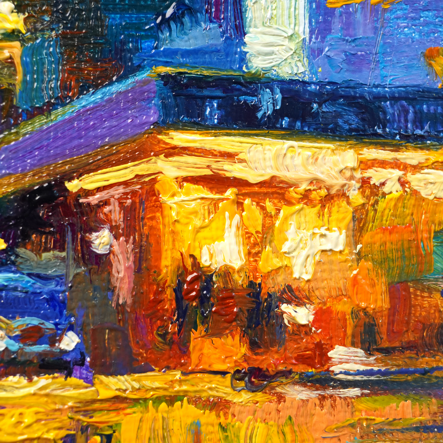 Original Rainy City Night Oil Painting