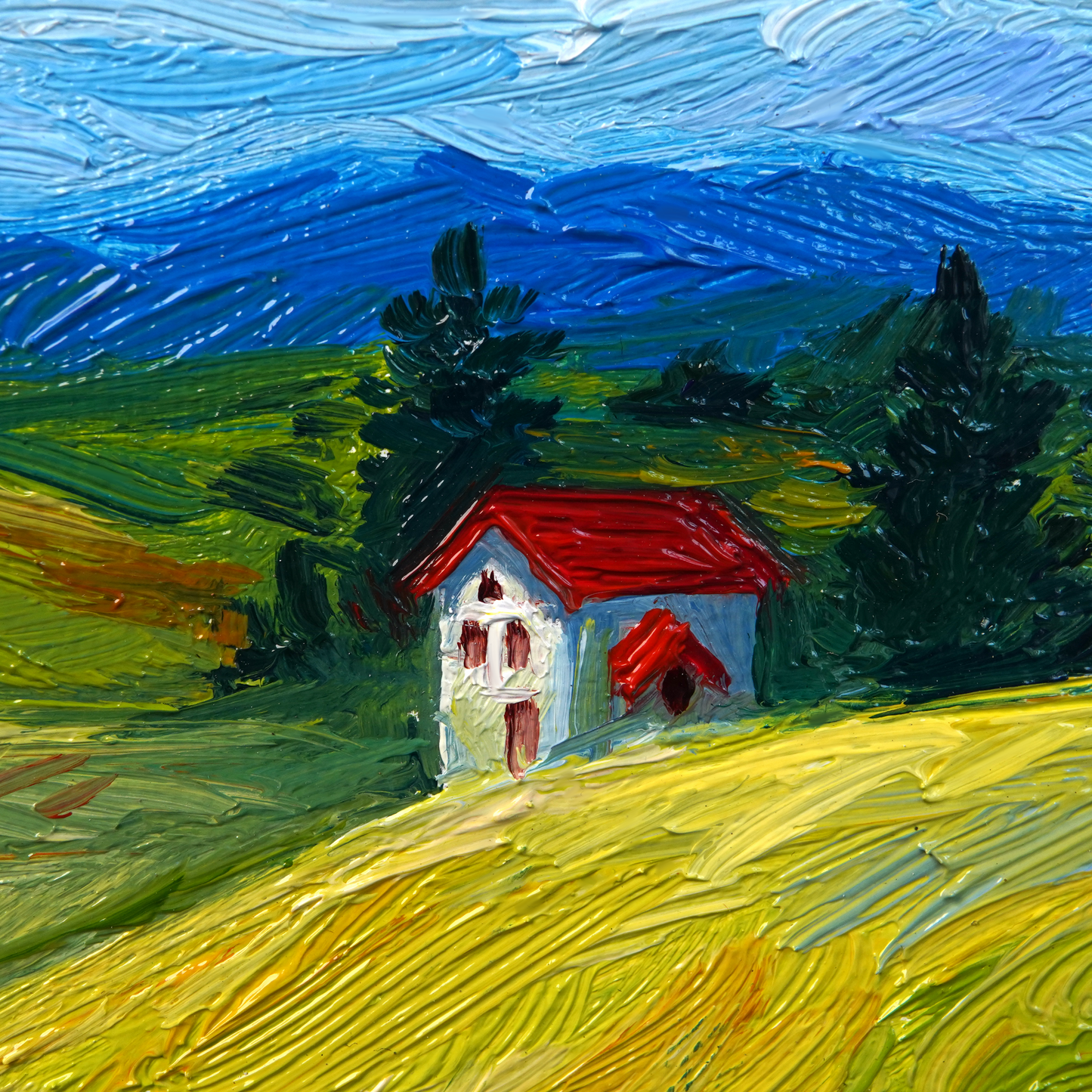 Original Cottage House Landscape Oil Painting