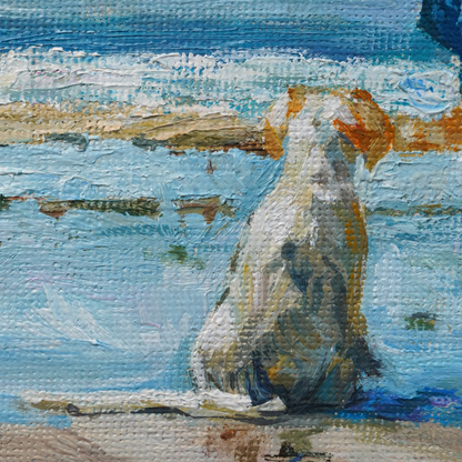Original Coastal Girl with Dogs Oil Painting