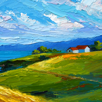Original Cottage House Landscape Oil Painting