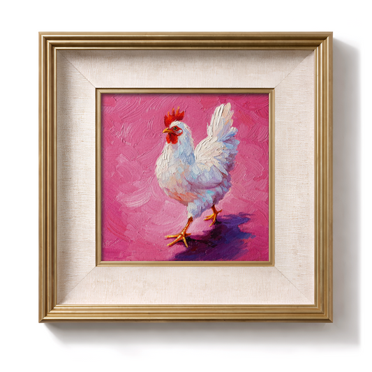 Original White Rooster Oil Painting