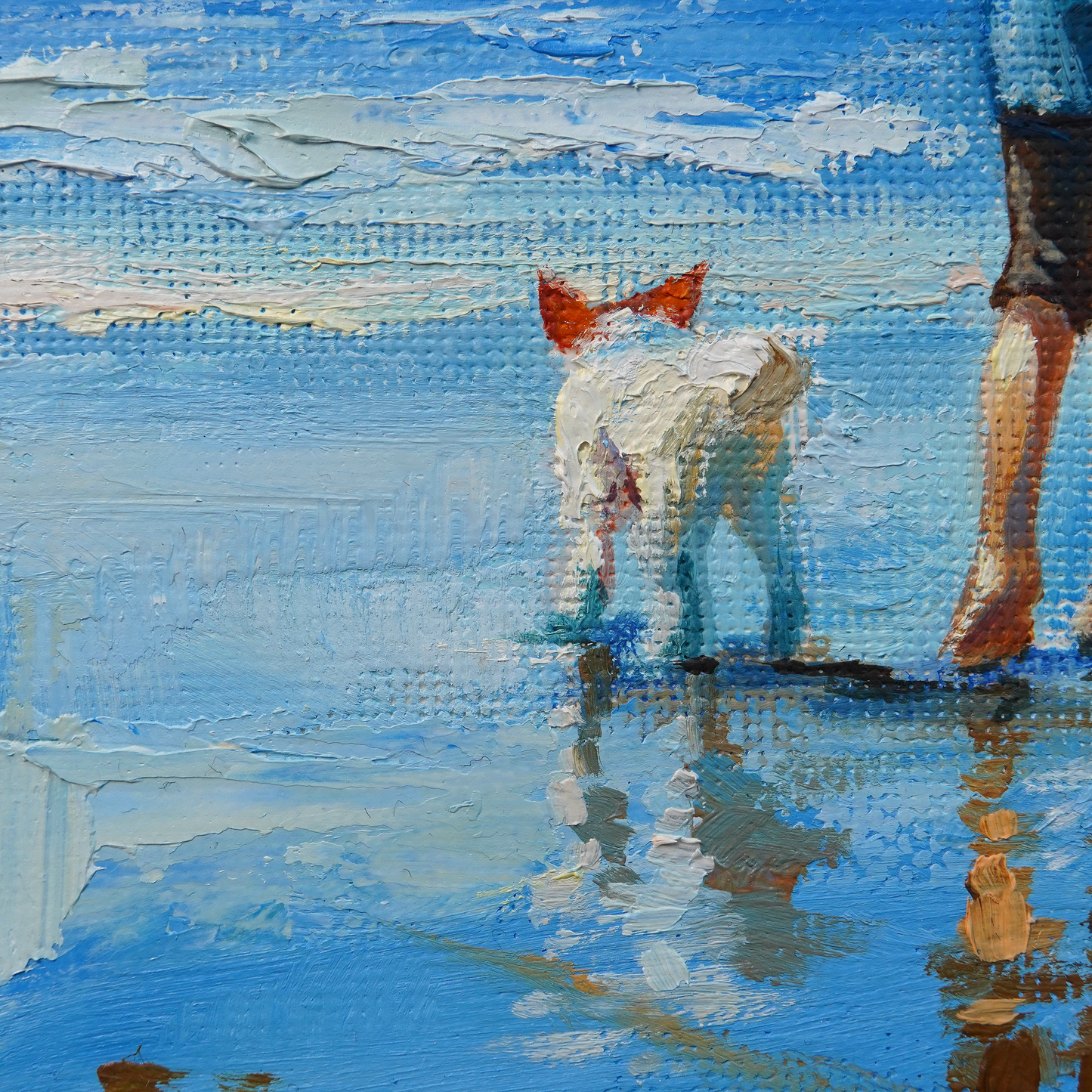 Original Beach Girl with Dogs Oil Painting