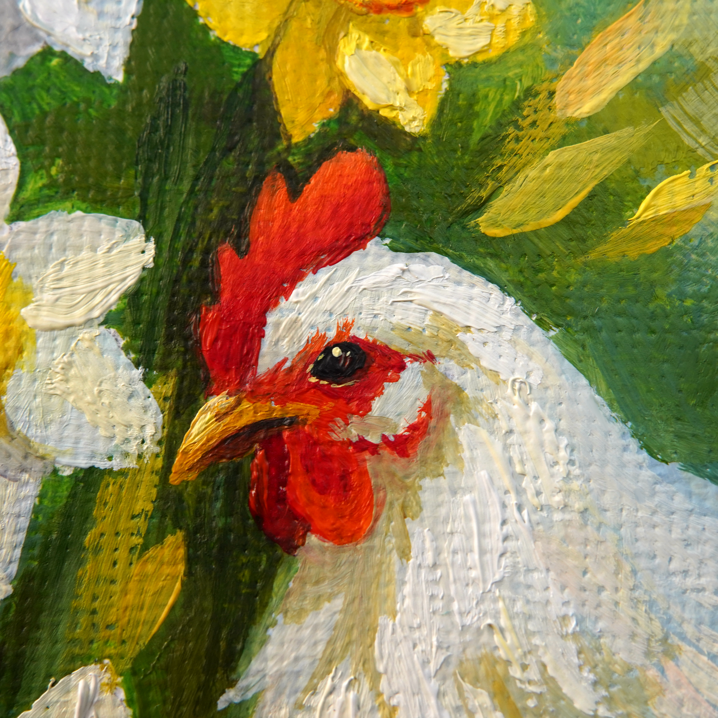 Original White Chicken Oil Painting