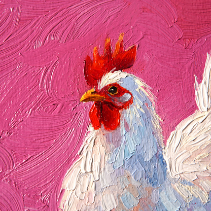 Original White Rooster Oil Painting