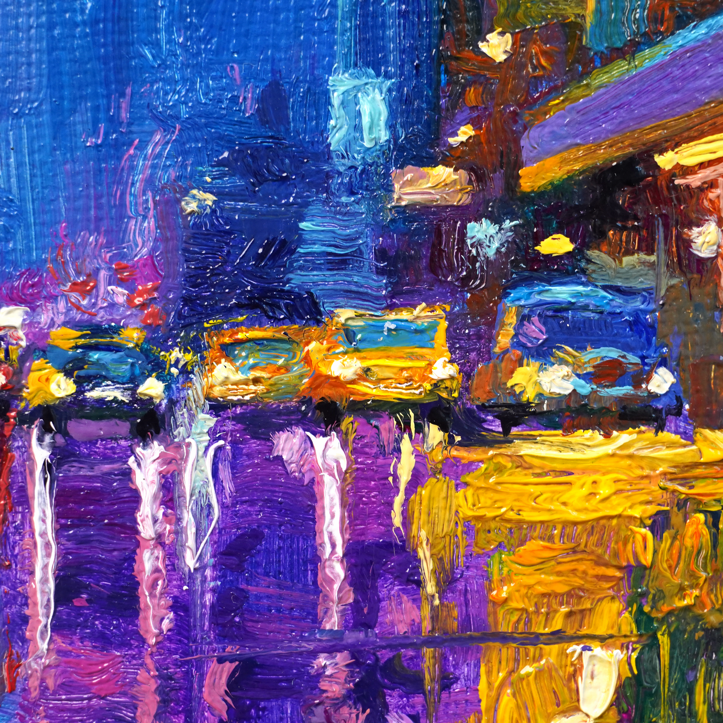 Original Rainy City Night Oil Painting