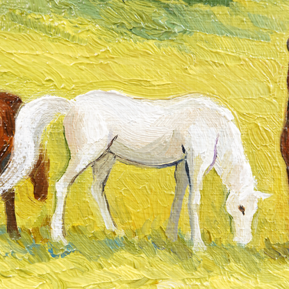 Original Horses in a Field Oil Painting