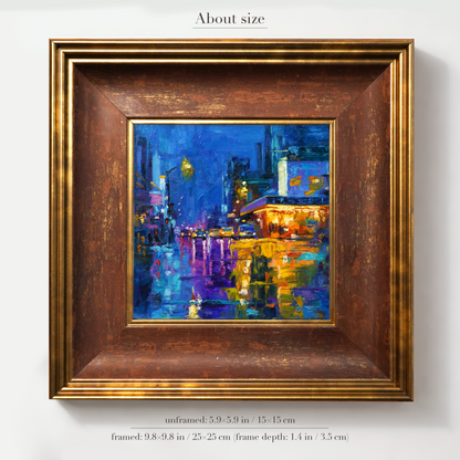 Original Rainy City Night Oil Painting