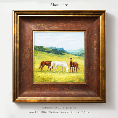 Original Horses in a Field Oil Painting