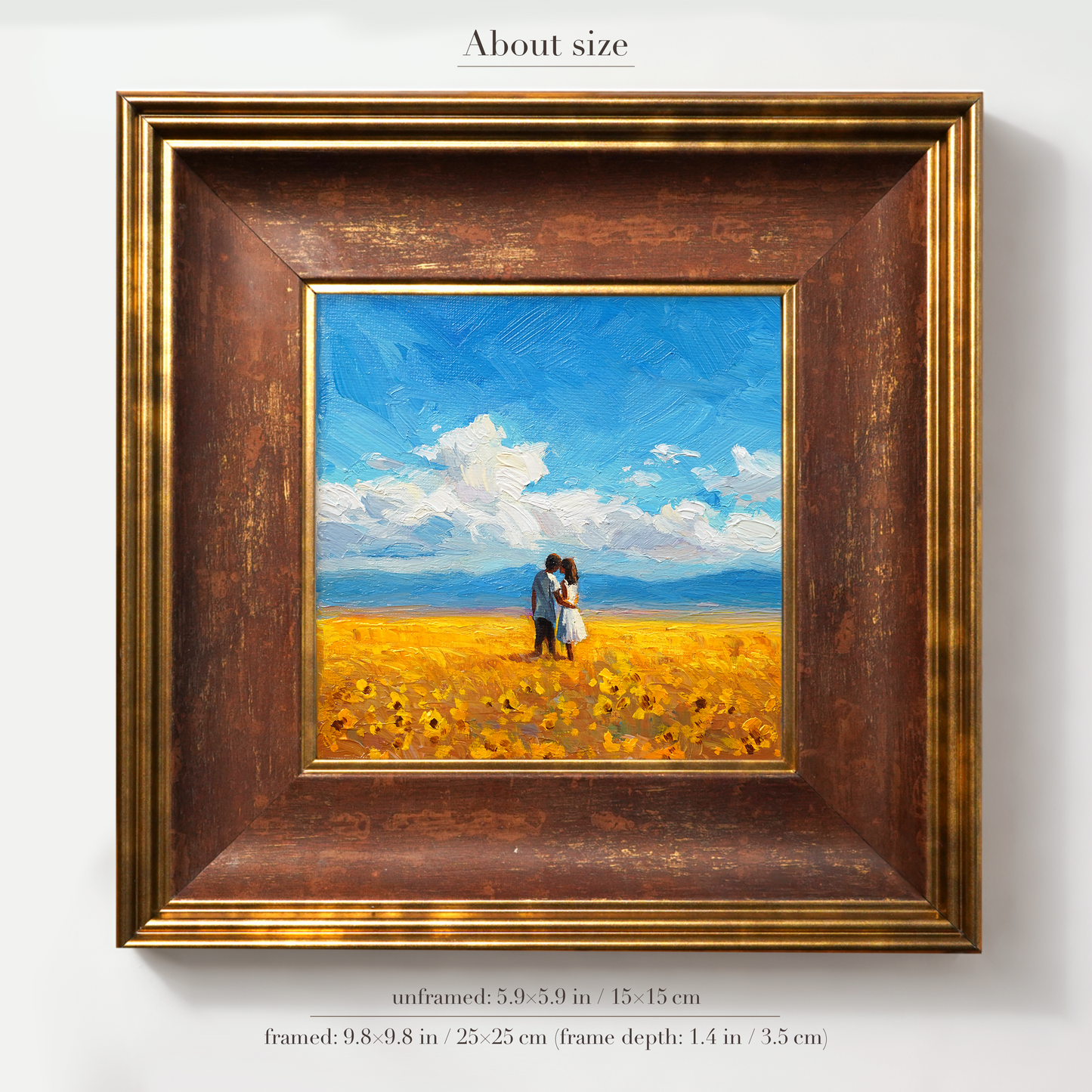 Original Couple in Sunflower Field Oil Painting