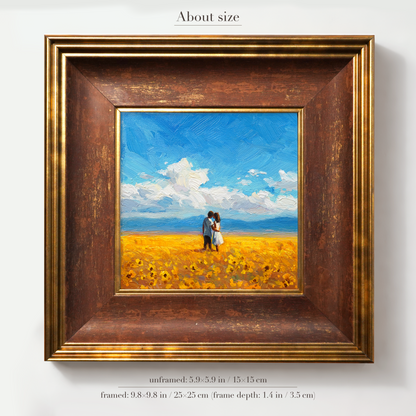 Original Couple in Sunflower Field Oil Painting