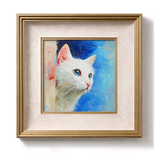 Original White Cat Oil Painting