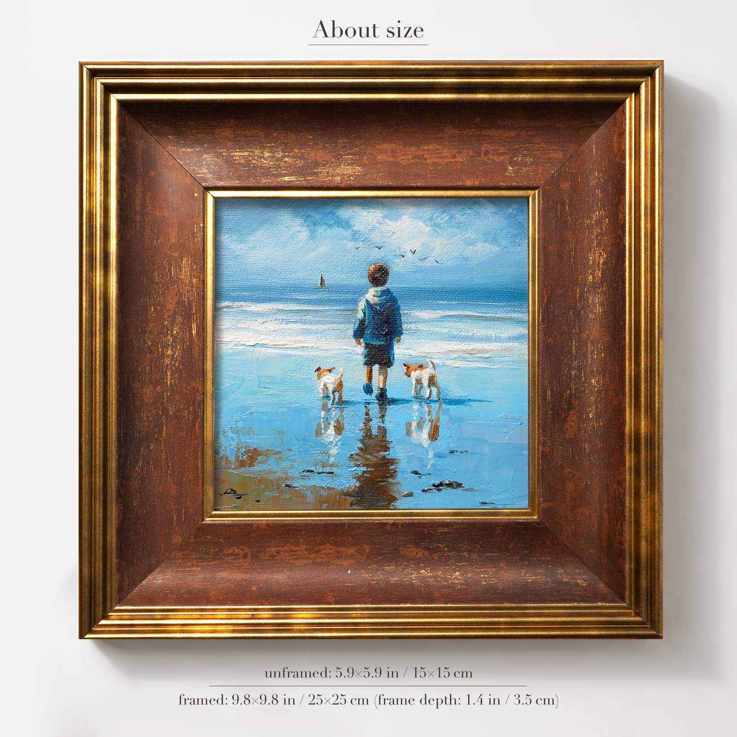 Original Coastal Boy with Dogs Oil Painting