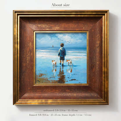 Original Coastal Boy with Dogs Oil Painting