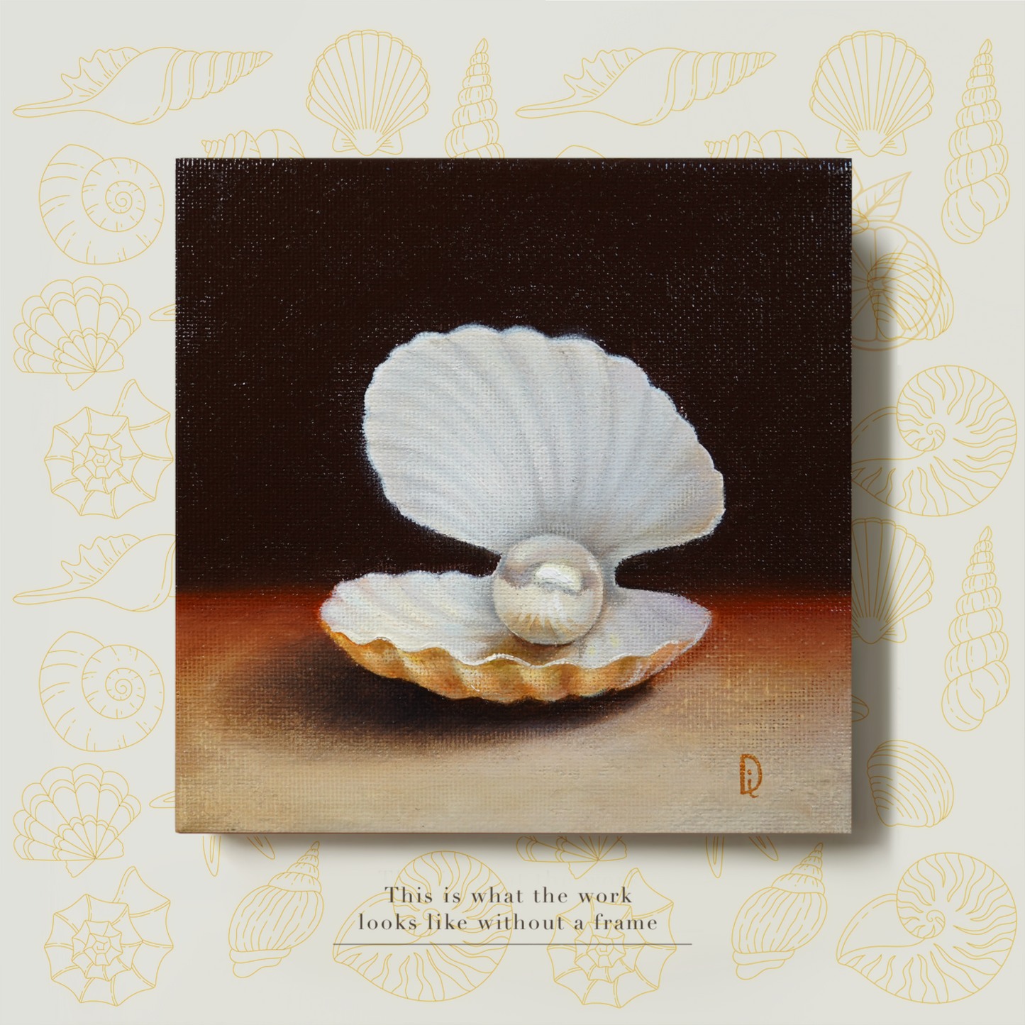 Original Seashell Pearl Miniature Oil Painting