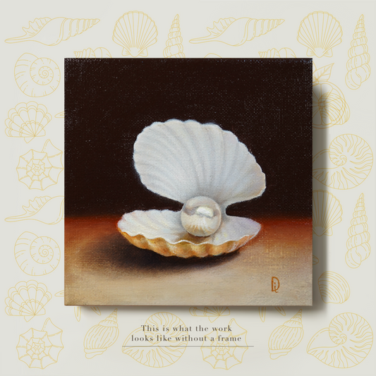 Original Seashell Pearl Miniature Oil Painting