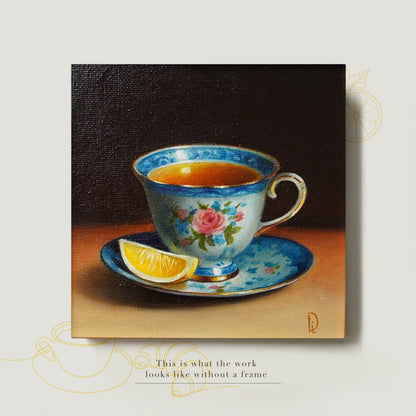 Original Tea Cup with Lemon Slice Miniature Oil Painting