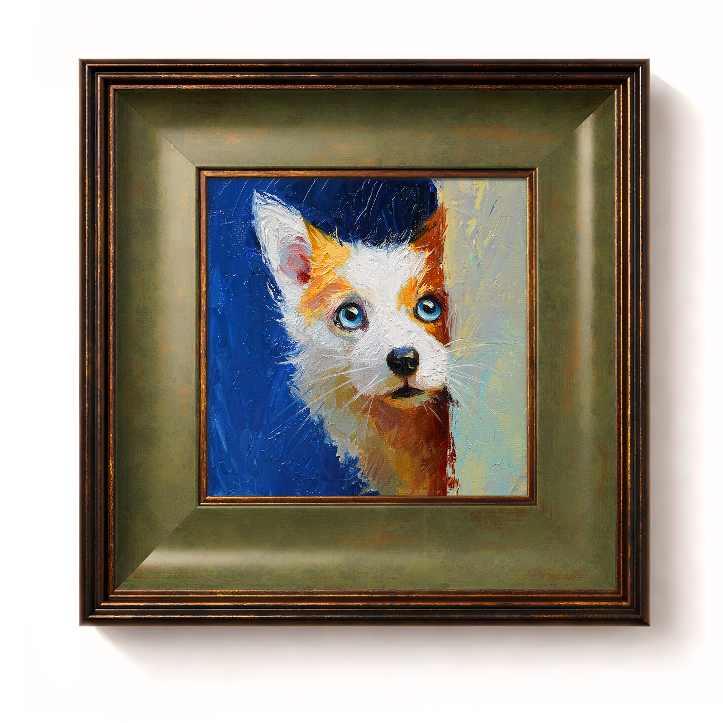 Original Orange & White Dog Oil Painting