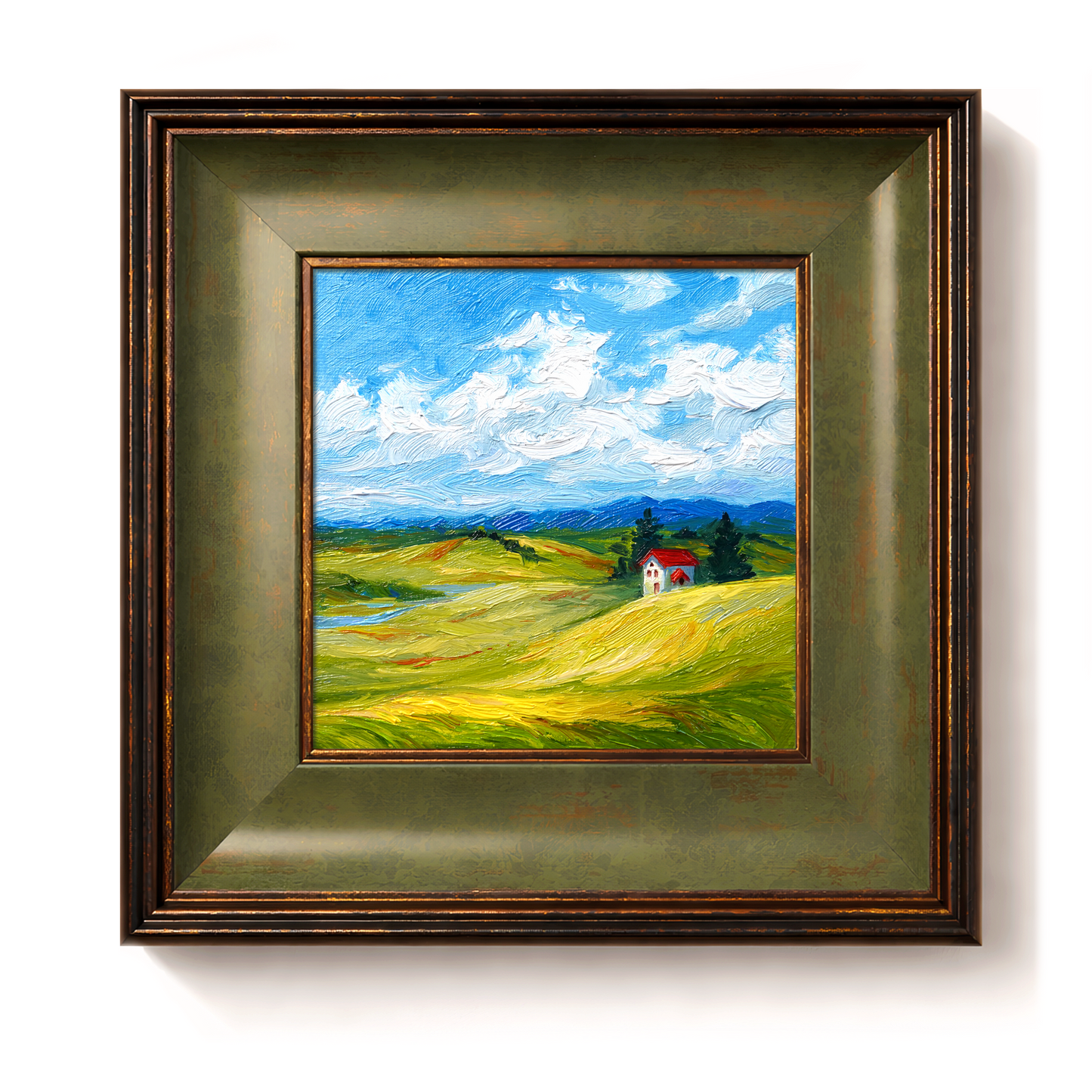 Original Cottage House Landscape Oil Painting