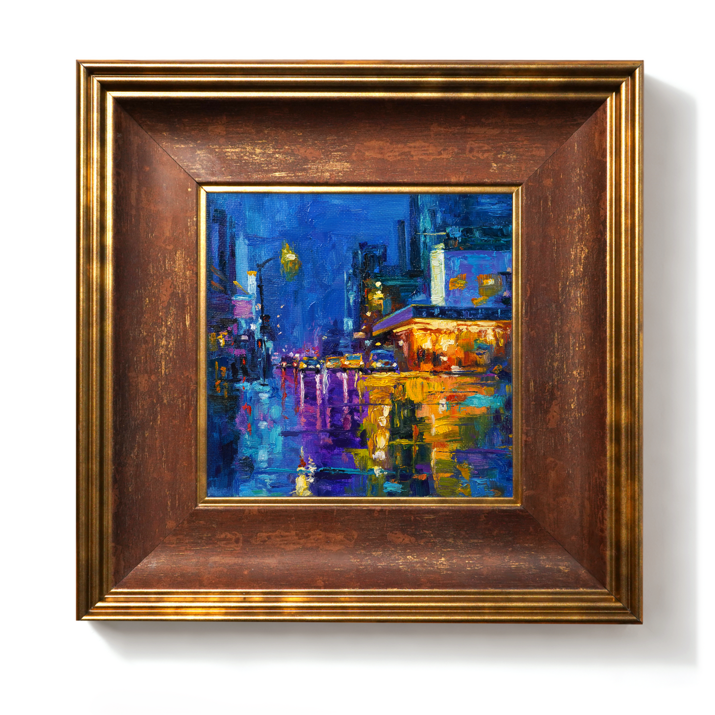 Original Rainy City Night Oil Painting
