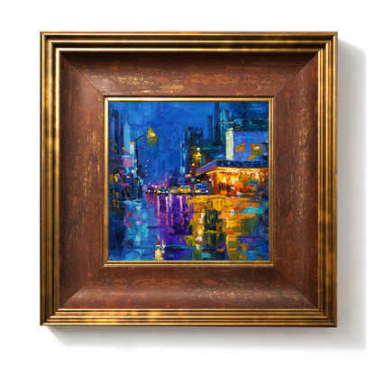 Original Rainy City Night Oil Painting