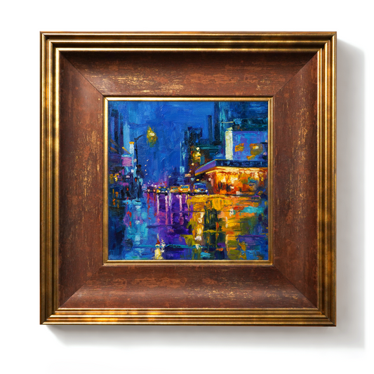 Original Rainy City Night Oil Painting