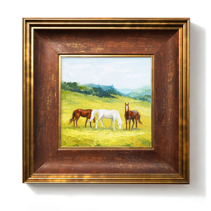Original Horses in a Field Oil Painting