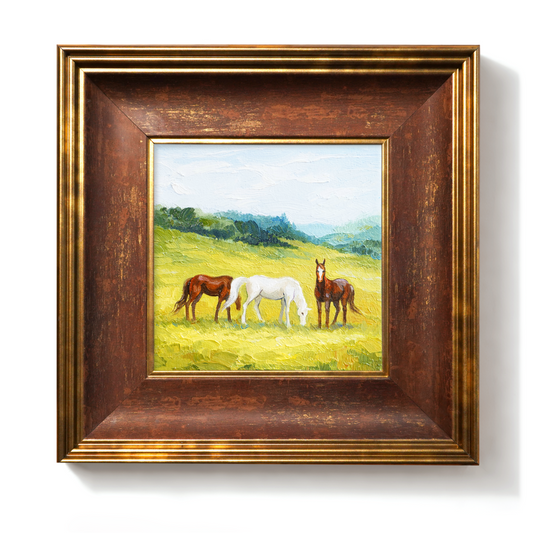 Original Horses in a Field Oil Painting
