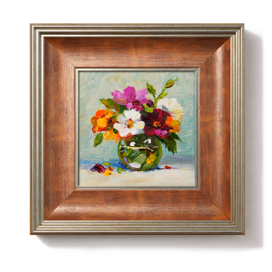 Original Floral Bouquet in Glass Vase Oil Painting