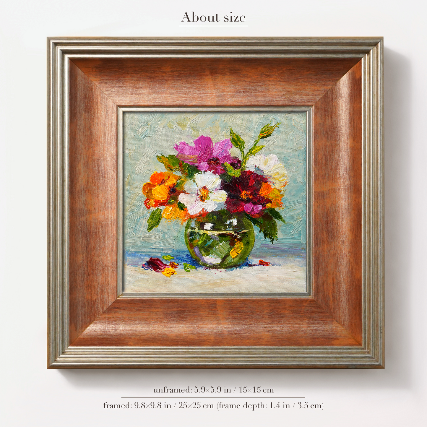 Original Floral Bouquet in Glass Vase Oil Painting