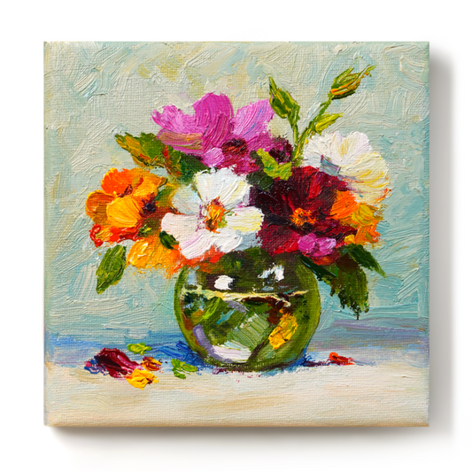 Original Floral Bouquet in Glass Vase Oil Painting