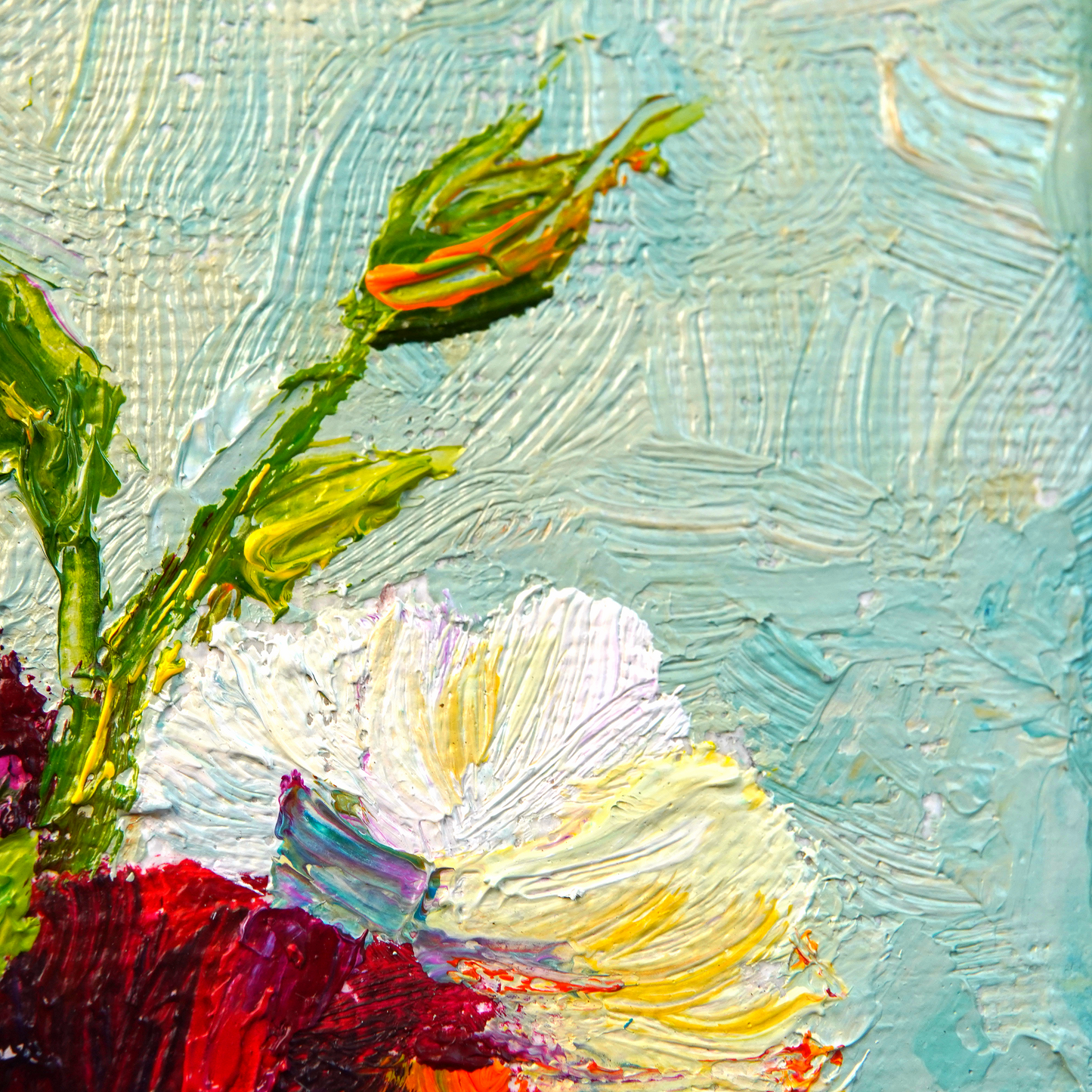 Original Floral Bouquet in Glass Vase Oil Painting