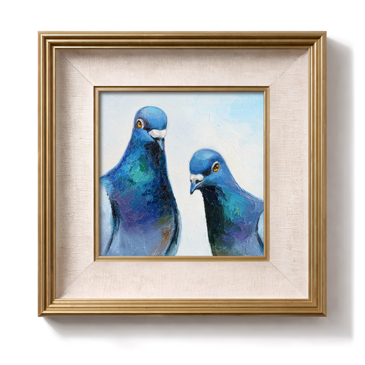 Original Curious Pigeons Oil Painting