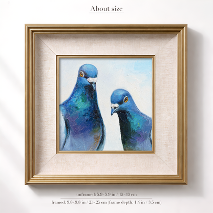 Original Curious Pigeons Oil Painting