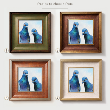 Original Curious Pigeons Oil Painting